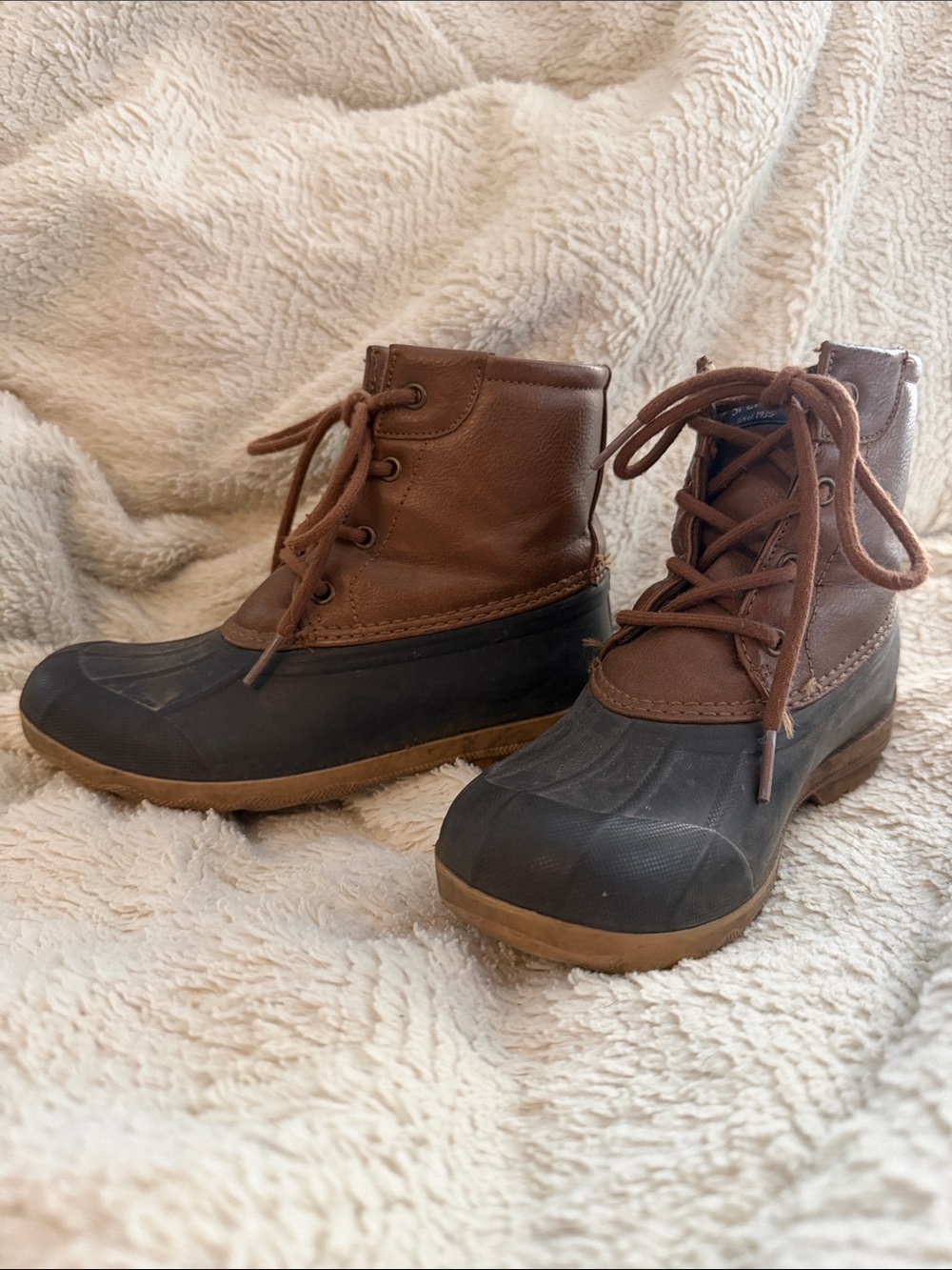 Kids Brown and Black Sperry Lace-Up Duck Boots